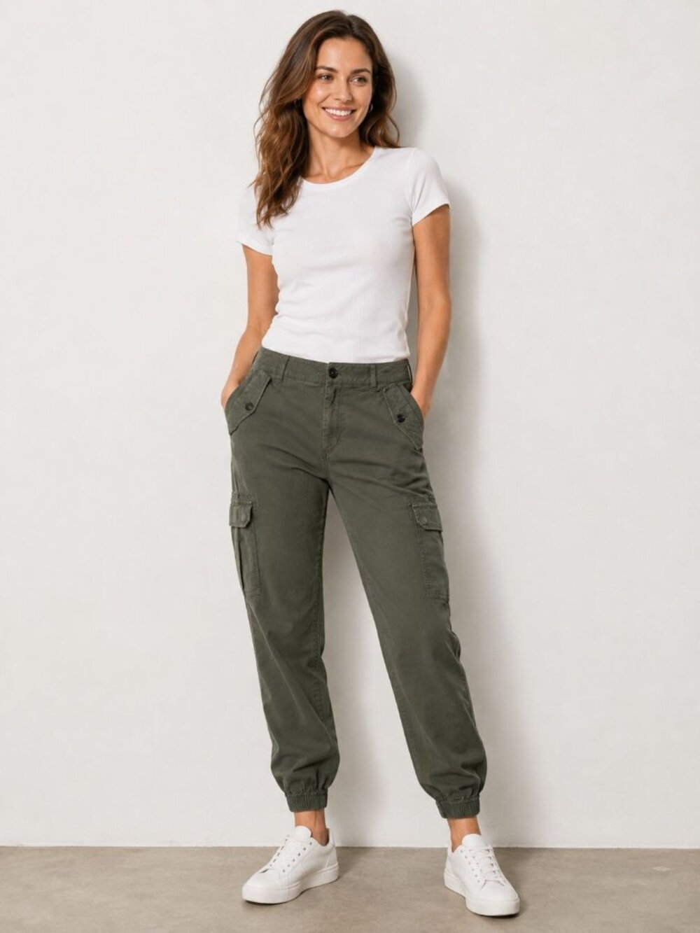Hayes Women’s Cargo Jogger Pants Utility Tapered Leg Olive/Green Medium